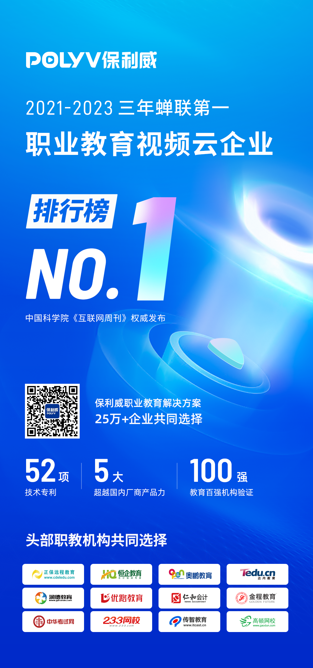 3年蟬聯(lián) | 保利威獲2021~2023「職業(yè)教育云視頻排行榜」第一